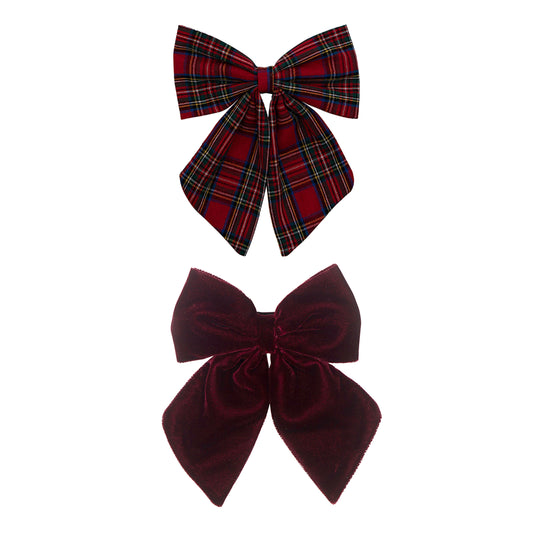 Tartan agnes bow clips - red