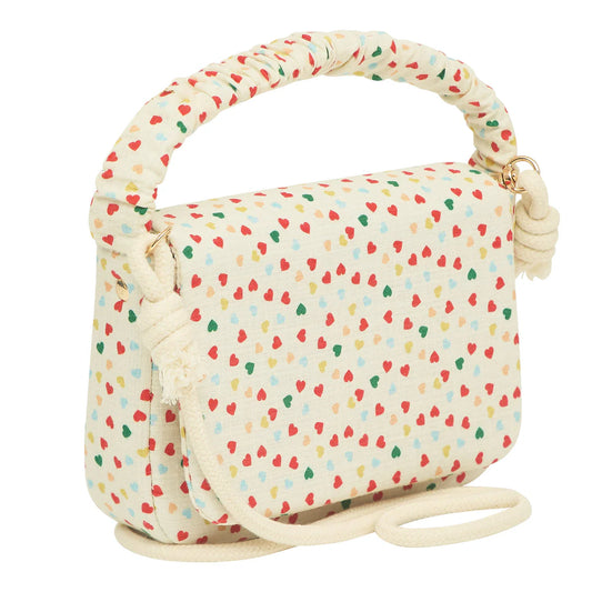 Heart print top handle bag