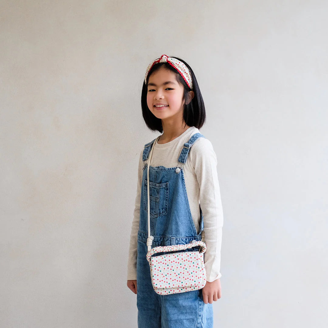 Heart print top handle bag